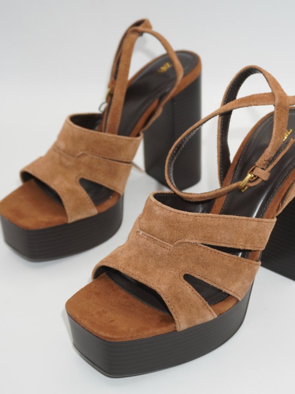ZARA Suede Platform Block Heel Sandals - Tan Brown / Size 6.5 (EU 37) NWT - Picture 4 of 16